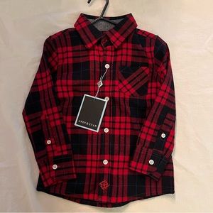 Brand New! Boys 2t Red and Black Christmas Plaid Long Sleeve Button down Shirt
